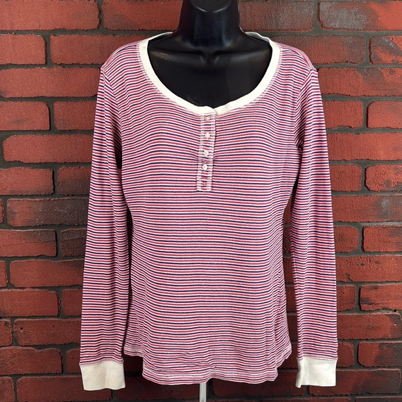Levi's Woman's Henley Long Sleeve‎ Shirt Stripped XL Thermal - Picture 1 of 7